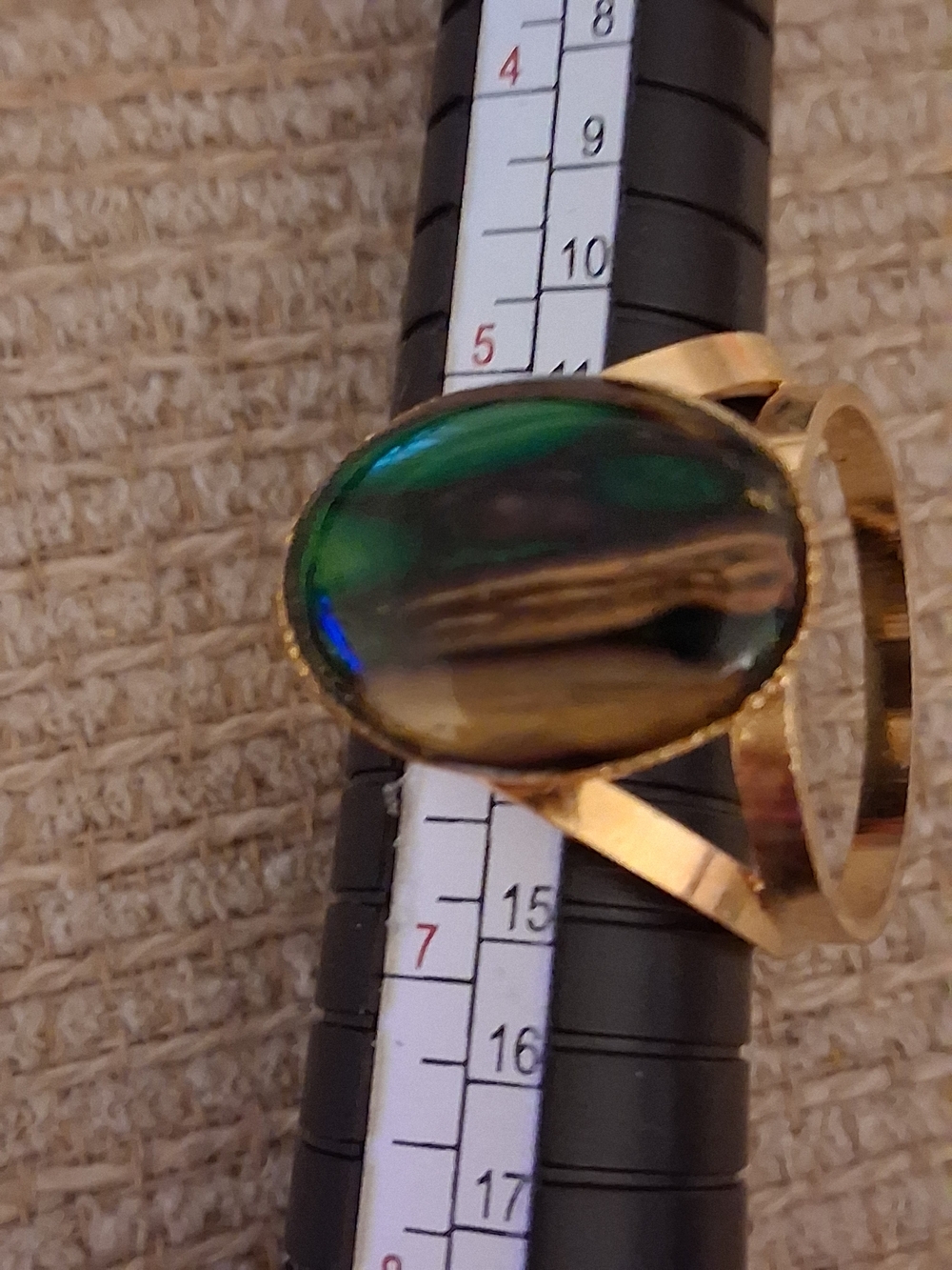 Gold Ring with Green and Black Oval Stone - Women's Fashion Ring - Picture 2 of 11